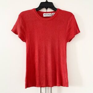 Vintage Silk Principles Ribbed Short Sleeve Sweater Top